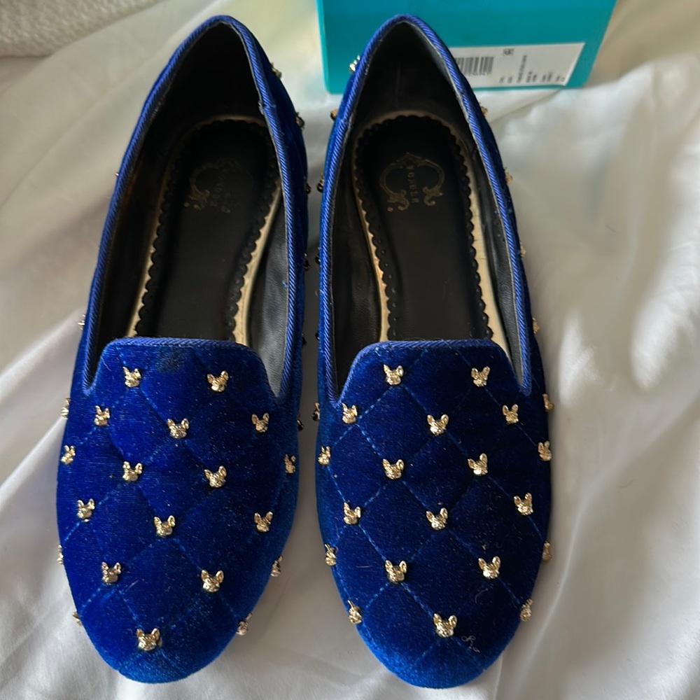 C Wonder Blue Velvet Frenchie Stud Loafer